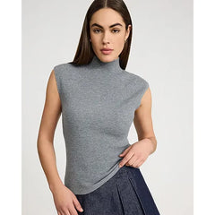 Express Fitted Airy Soft Ribbed Mock Neck Cap Sleeve Sweater