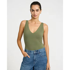 Express Body Contour Light Compression Stretch Cotton V Neck Sleeveless Bodysuit