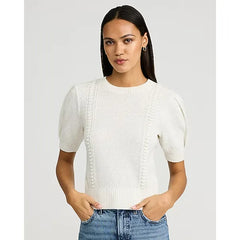 Express Cotton Textured Crew Neck Puff Sleeve Sweater