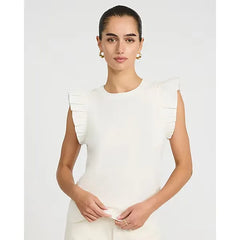 Express Mixed Media Crew Neck Flutter Sleeve Tee
