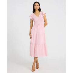 Express V-Neck Flutter Sleeve Smocked Tiered Midi Dress