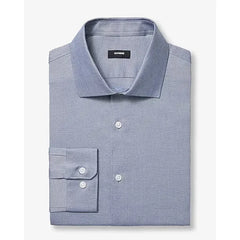 Express Slim Textured Print Spread Collar Cotton Stretch 1MX Dress Shirt