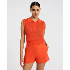 Express Open Stitch Crochet Crew Neck Sleeveless Sweater Polo