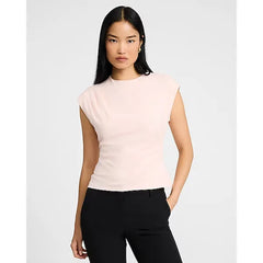 Express Stretch Cotton Crew Neck Cap Sleeve Draped Tee
