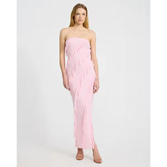 Express Ruffle Strapless Side Slit Maxi Sheath Dress