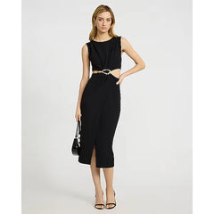 Express Crepe Hardware Cutout Midi Sheath Dress