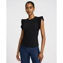 Express Mixed Media Crew Neck Flutter Sleeve Tee