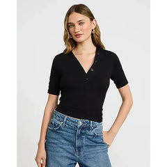 Express Fitted Ribbed V Neck Elbow Sleeve Henley Tee