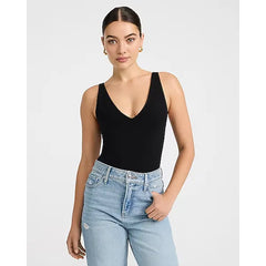 Express Body Contour Light Compression Stretch Cotton V Neck Sleeveless Bodysuit