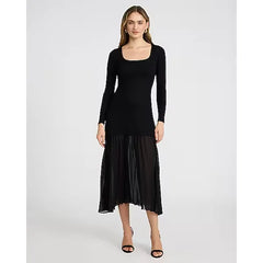 Express Mixed Media Square Neck Long Sleeve Midi Dress
