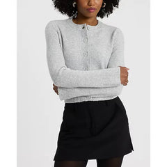 Express Crew Neck Button Front Cropped Cardigan