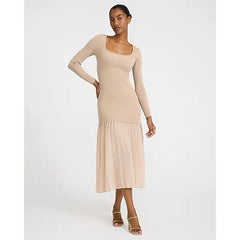 Express Mixed Media Square Neck Long Sleeve Midi Dress