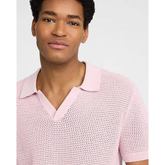 Express Cotton Open Knit Pointelle Johnny Collar Short Sleeve Sweater Polo