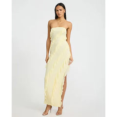 Express Ruffle Strapless Side Slit Maxi Sheath Dress