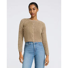 Express Fuzzy Crew Neck Novelty Button Cardigan