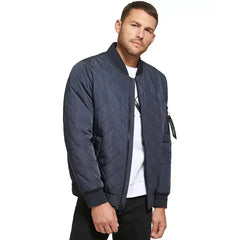 Men's Quilted Baseball Jacket with Rib-Knit Trim
