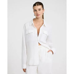 Express Summer Blend Linen Double Flap Pocket Utility Portofino Shirt