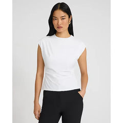 Express Stretch Cotton Crew Neck Cap Sleeve Draped Tee