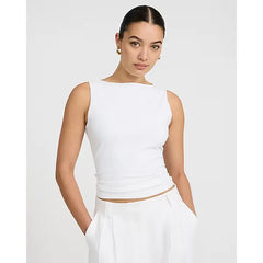 Express Body Contour Light Compression Stretch Cotton Boat Neck Tank
