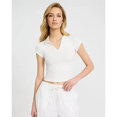 Express Ribbed Collared V Neck Short Sleeve Polo Tee