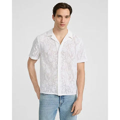 Express Textured Floral Jacquard Short Sleeve Shirt
