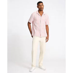 Express Textured Grid Striped Cotton Short Sleeve Shirt