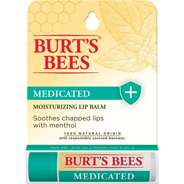 Burt's Bees Medicated Moisturizing Lip Balm with Menthol & Eucalyptus, 100% Natural - Single 0.15 oz Tube or Twin Pack (2 x 0.15 oz)