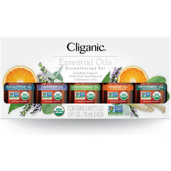 Cliganic Organic Essential Oils Set – Top 5 Classics (5 × 15ml) – 100% Pure & Natural, USDA Organic – Aromatherapy & Candle Making Oils – Peppermint, Lavender, Eucalyptus, Lemongrass & Orange