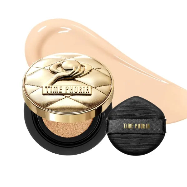 TIMEPHORIA Timeless Utopia Glow Cushion Foundation, Radiant Glow Finish, Medium to High Coverage, Hydrating Peptide Complex, Lightweight Air Cushion, Long-Lasting Smooth Blurring Base Makeup