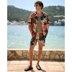 Express Bright Floral Linen Blend Short Sleeve Shirt