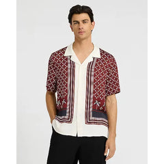 Express Geo Palm Border Short Sleeve Resort Shirt