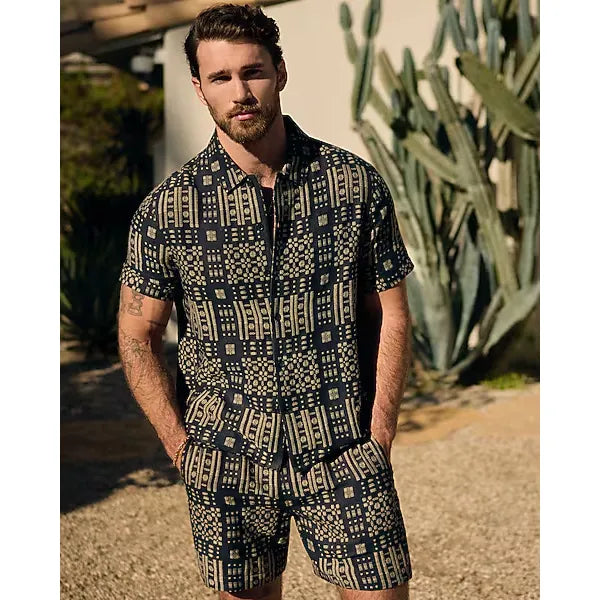 Express Textured Jacquard Cotton Blend Short Sleeve Shirt