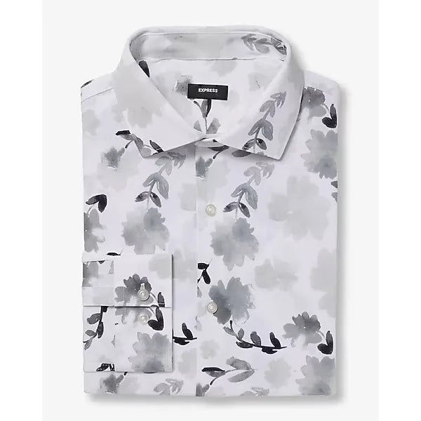 Express Slim Floral Spread Collar Stretch Modern Tech 1MX Dress Shirt