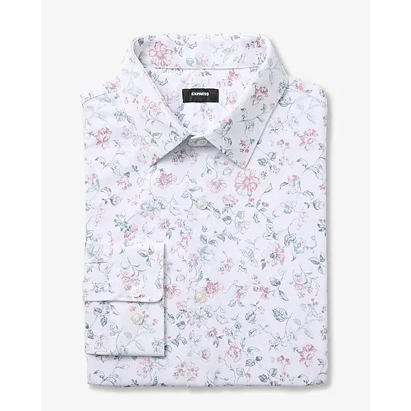 Express Slim Pastel Floral Modern Tech 1MX Dress Shirt