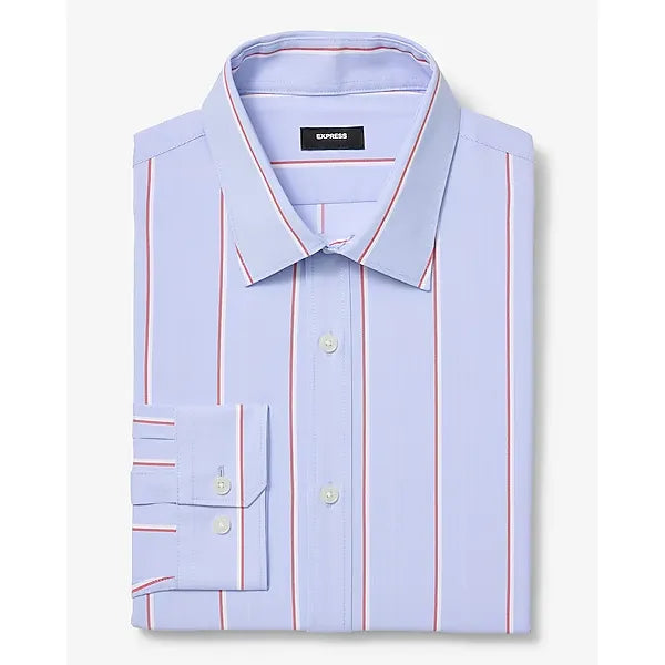 Express Slim Double Striped Wrinkle Resistant Everyday Performance Dress Shirt