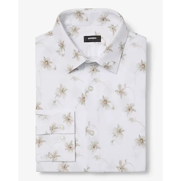 Express Slim Single Floral Modern Tech 1MX Dress Shirt