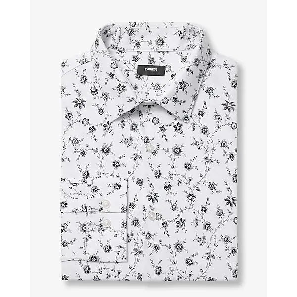 Express Slim Contrast Floral Modern Tech 1MX Dress Shirt