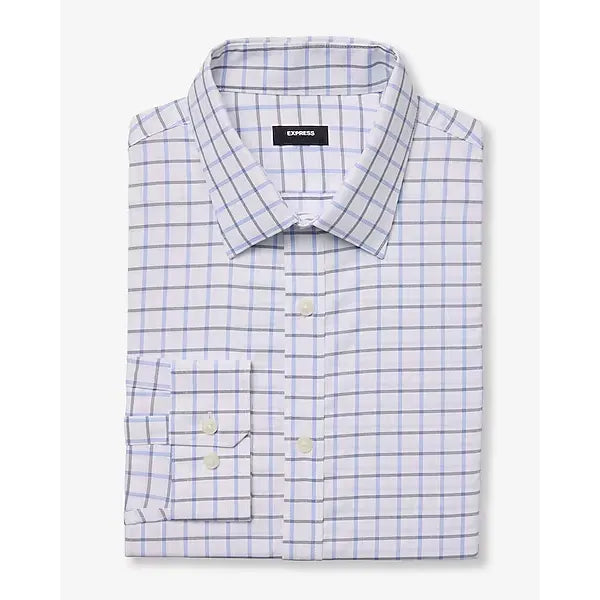 Express Slim Plaid Check Wrinkle Resistant Everyday Performance Dress Shirt