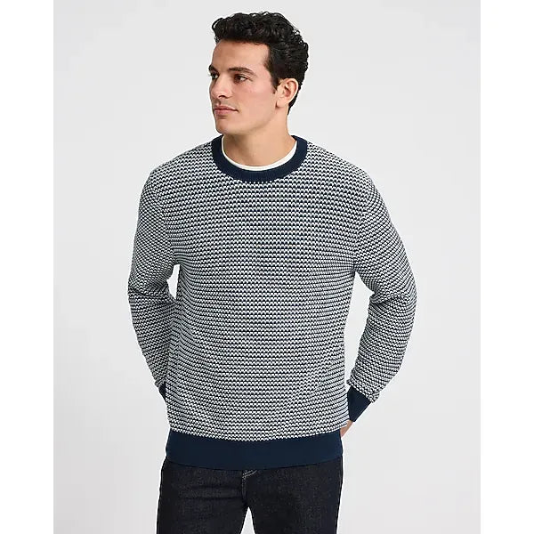 Express Textured Striped Crew Neck Cotton Sweater