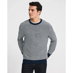 Express Textured Striped Crew Neck Cotton Sweater