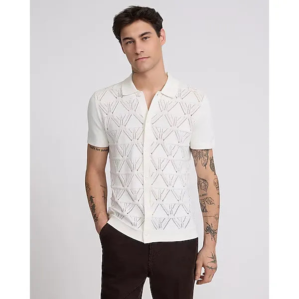Express Geo Pointelle Cotton Short Sleeve Sweater Polo