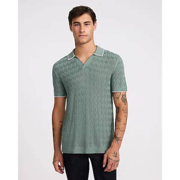 Express Tipped Herringbone Johnny Collar Short Sleeve Sweater Polo