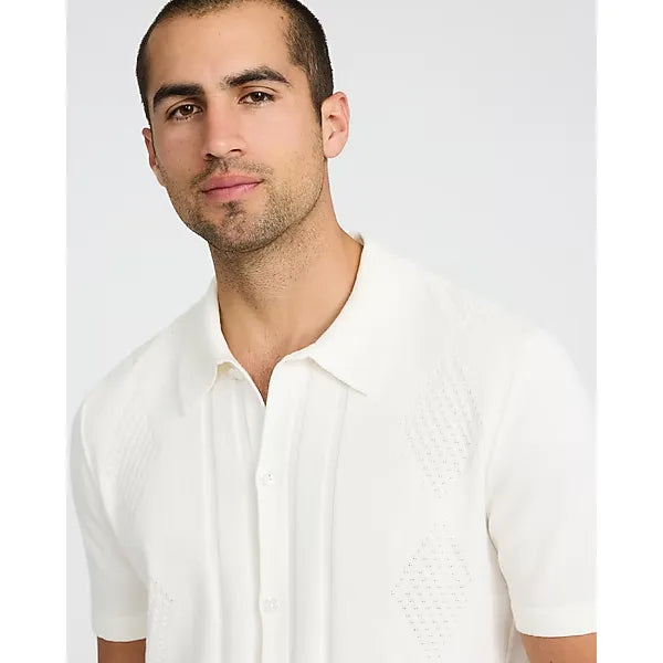 Express Textured Argyle Cotton Short Sleeve Sweater Polo