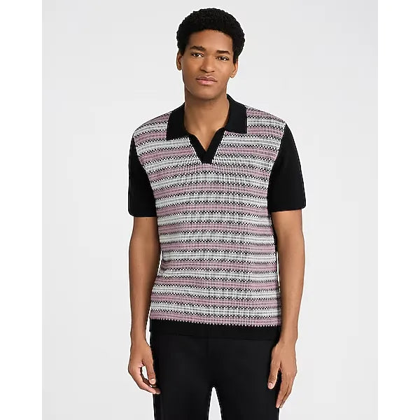 Express Striped Ribbed Cotton Johnny Collar Sweater Polo