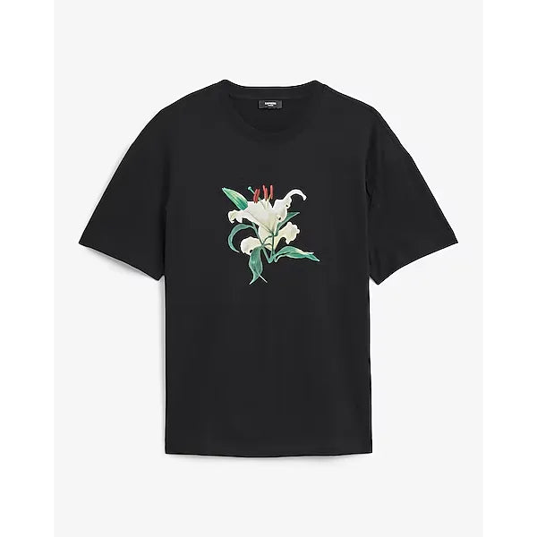 Express Classic Fit Cotton Lily Floral Graphic T-Shirt