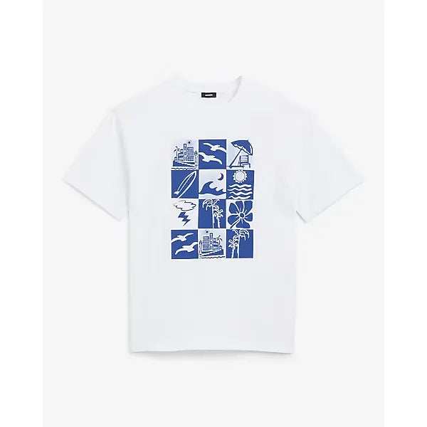 Express Classic Fit Beach Icons White Graphic T Shirt