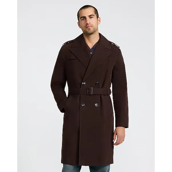 Express Brown Double Breasted Belted Trench Coat