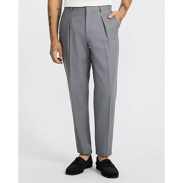 Express Gray Linen Cotton Pleated Tapered Dress Pant