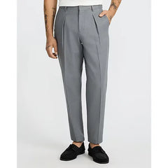 Express Gray Linen Cotton Pleated Tapered Dress Pant