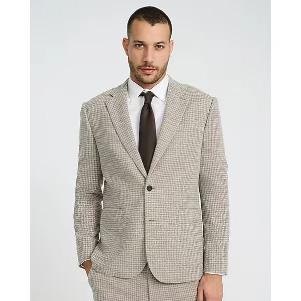 Express Slim Textured Brown Houndstooth Suit Jacket